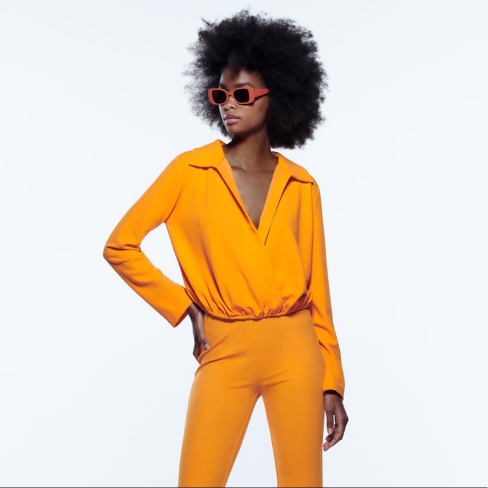 NWT Zara Crossover Long Sleeve Top in Orange